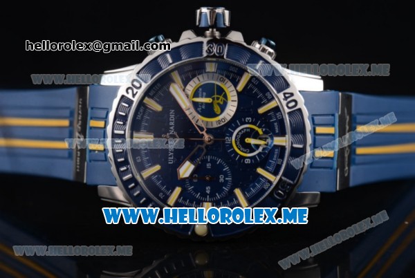 Ulysse Nardin Maxi Marine Diver Miyota OS20 Quartz Steel Case with Blue Dial and Blue Rubber Strap Yellow Stick Markers - Click Image to Close